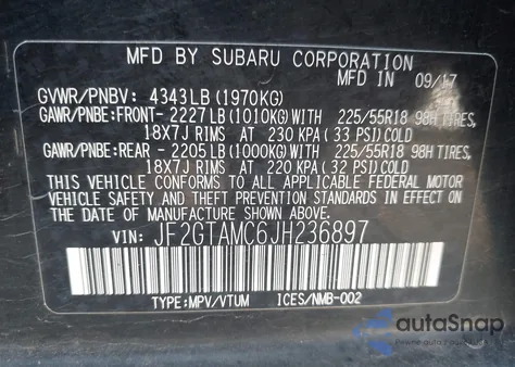 2018 Subaru Crosstrek 2.0I Limited from USA, damaged, VIN JF2GTAMC6JH236897